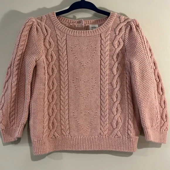 BABY GAP 18-24mo Toddler Girl Cable Knit Sweater Hearts Pale Pink Cotton EUC - Picture 1 of 8